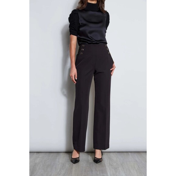 Elie Tahari women Crepe Button Straight Leg Trouser Pant sz 6 Black 31" ins $295 - Picture 2 of 10